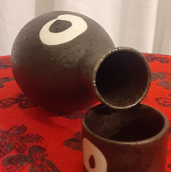 Sake Set for One, Black with White, Salt Glaze (Orangepeel Texture) MCI Japan - Picture 4 of 7